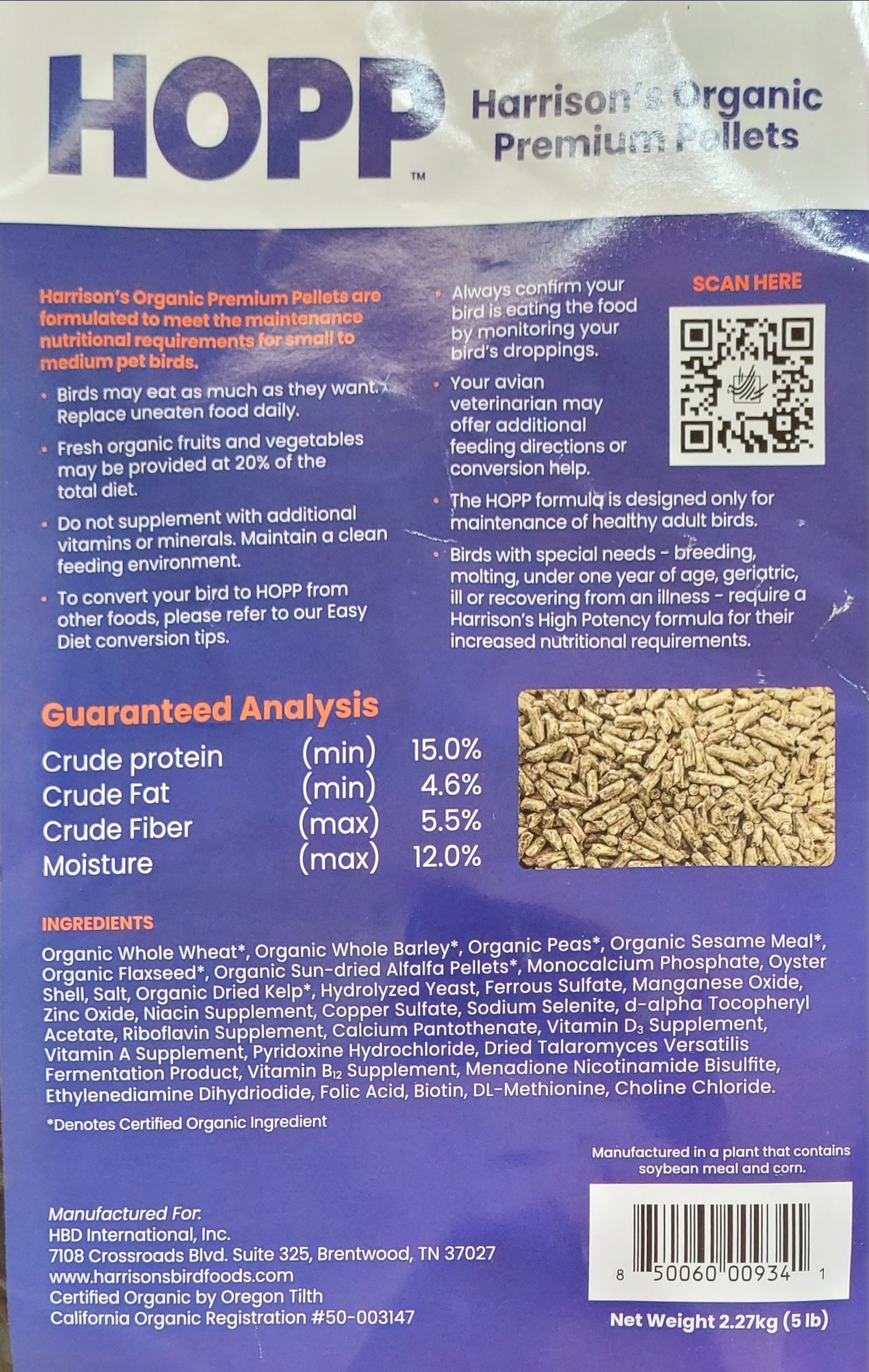 HOPP Harrison's Organic Premium Pellets 5 lb