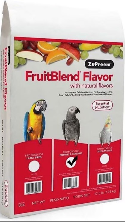 17.5 lbs  ZuPreem Parrot/Conure Fruit Blend Pellets